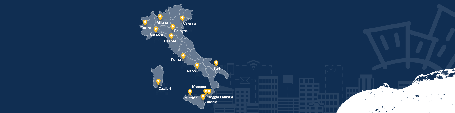 Mappa delle 14 città metropolitane italiane