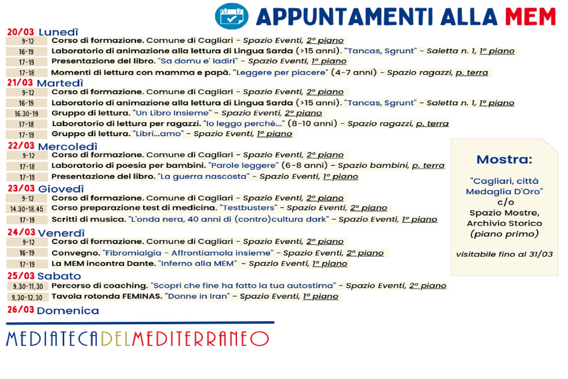 Appuntamenti alla MEM 20/26 marzo