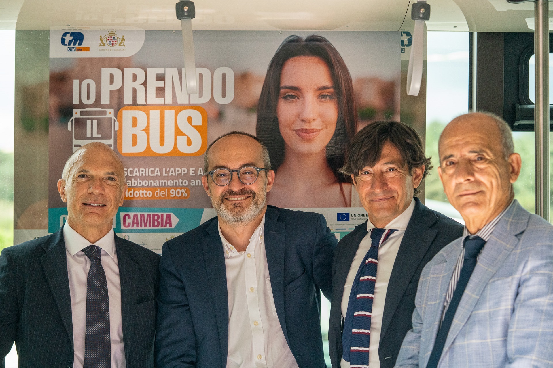 Il Direttore CTM Bruno Useli, il Sindaco Paolo Truzzu, il Presidente CTM Carlo Andrea Arba, l'Assessore Alessio Mereu