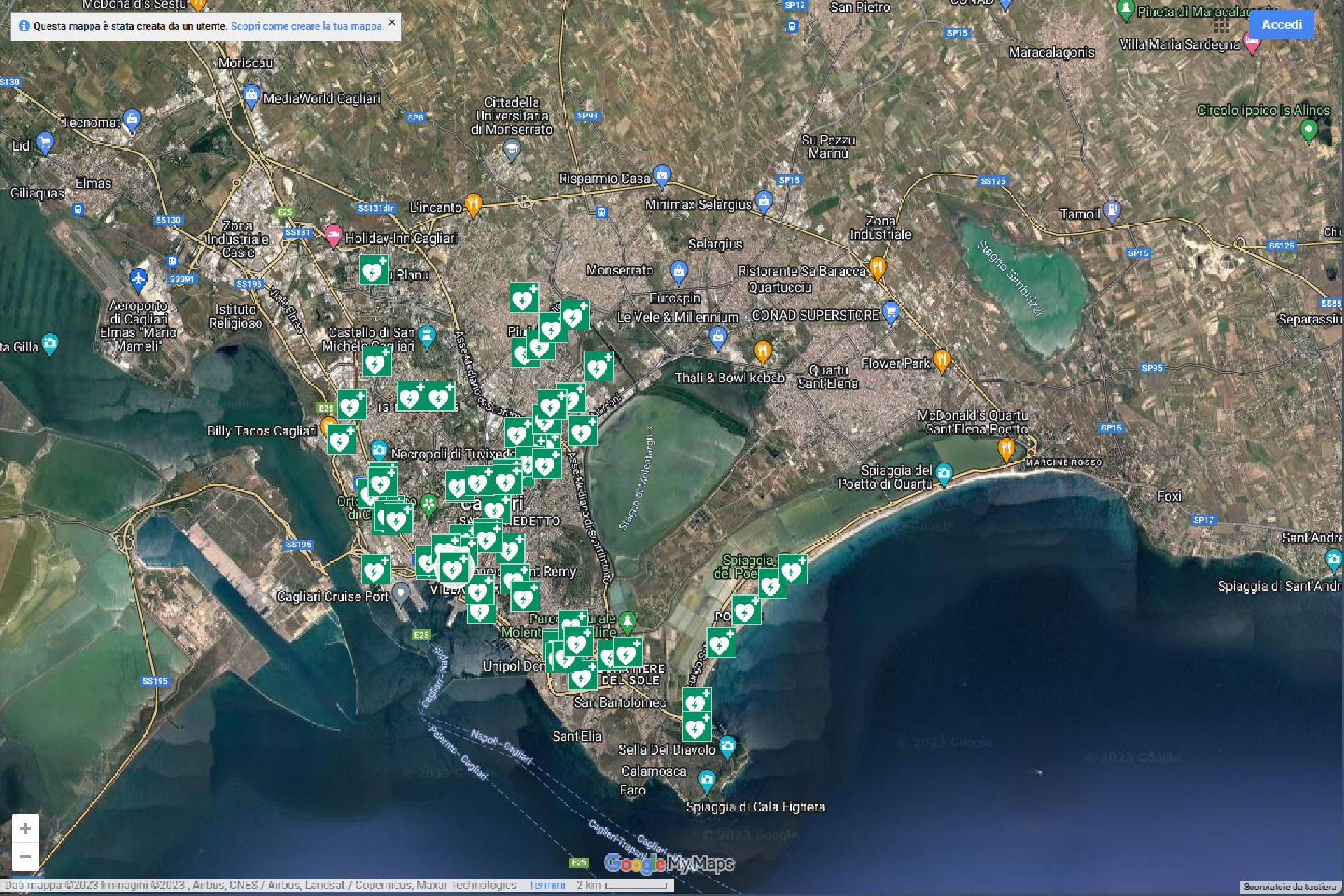 Cagliari - Mappa defibrillatori