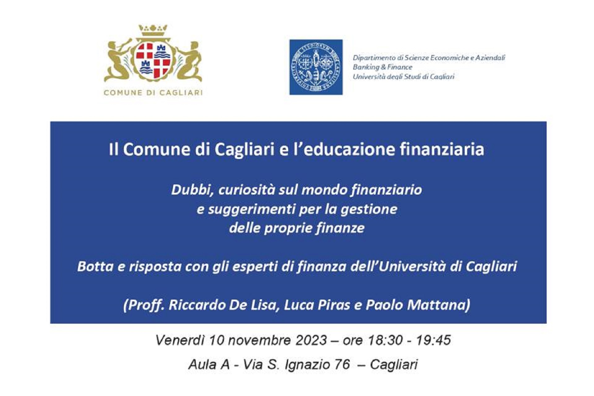 Il Comune di Cagliari e l'educazione finanziaria