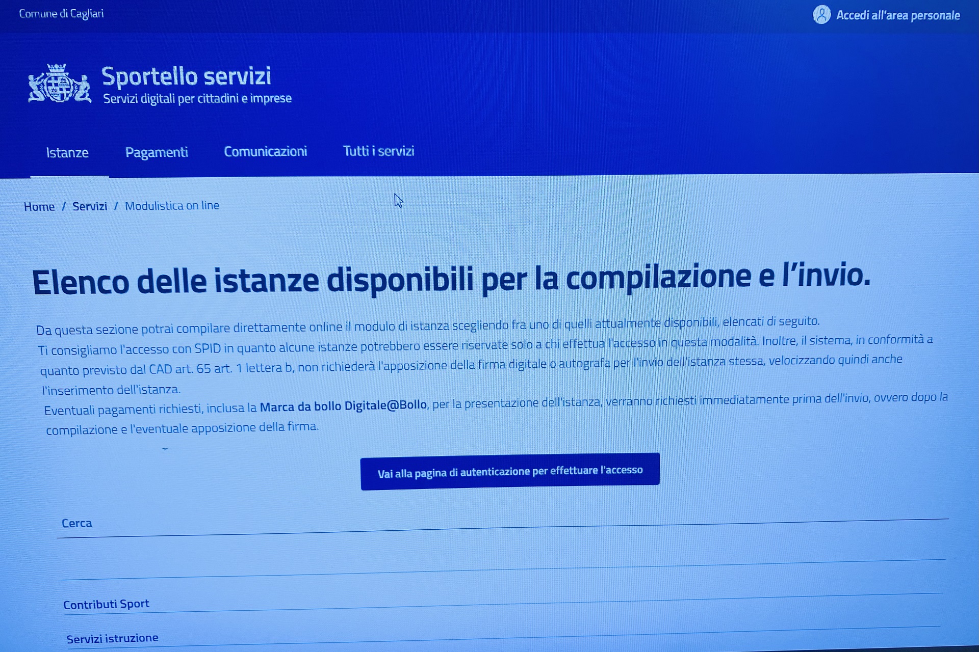 Comune di Cagliari - Istanze online