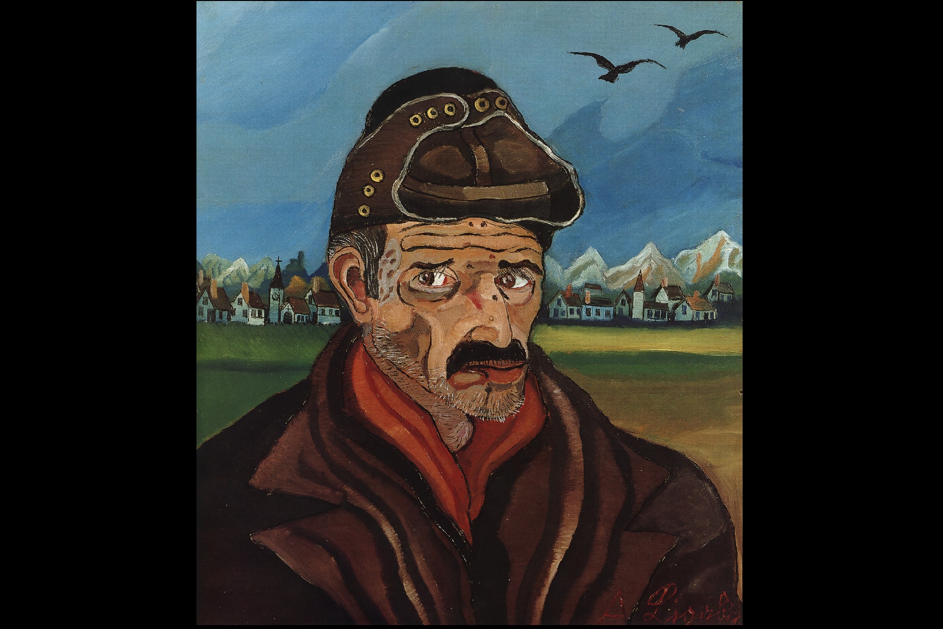 Antonio Ligabe - Autoritratto con berretto da motociclista