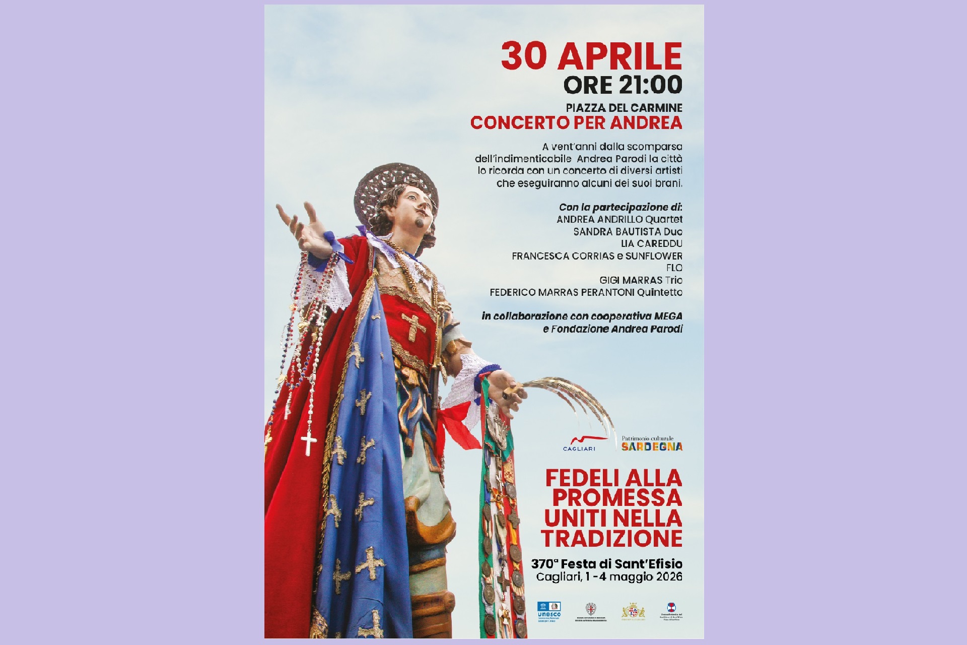 Concerto per Andrea il 30 aprile - 370^ Festa di Sant'Efisio