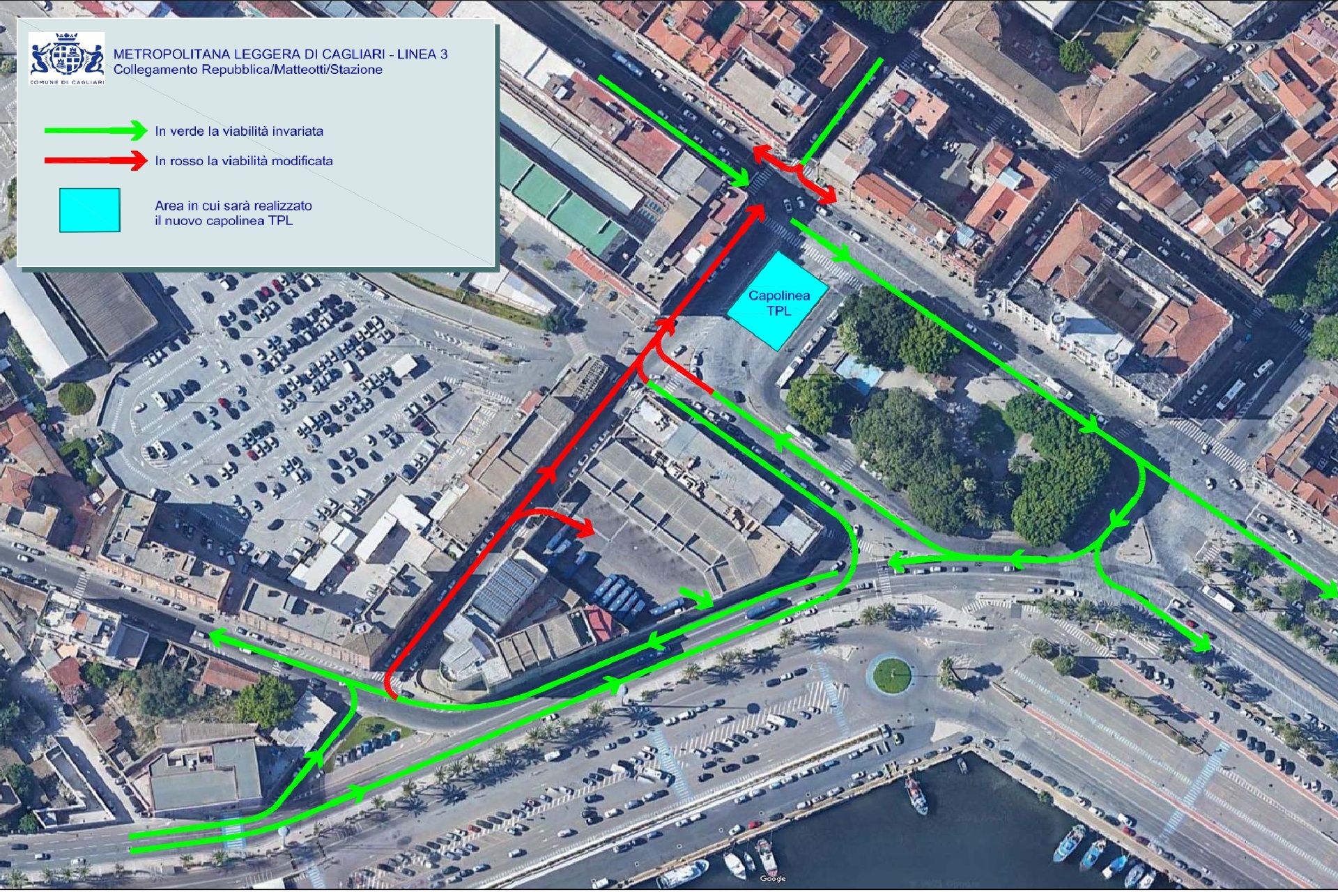 Cagliari - Mappa nuova viabilità piazza Matteotti