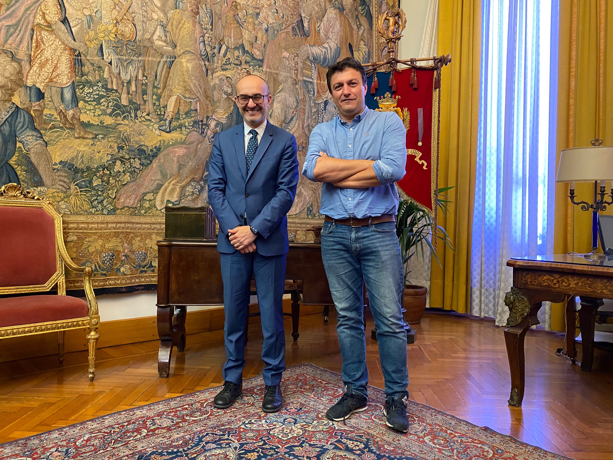 Il sindaco Paolo Truzzu e il nuovo ad di Tiscali Davide Rota