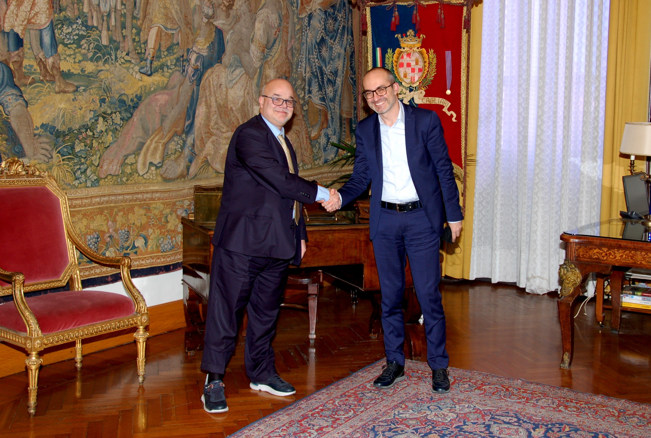 Il direttore ADM Roberto Chiara e il sindaco Paolo Truzzu