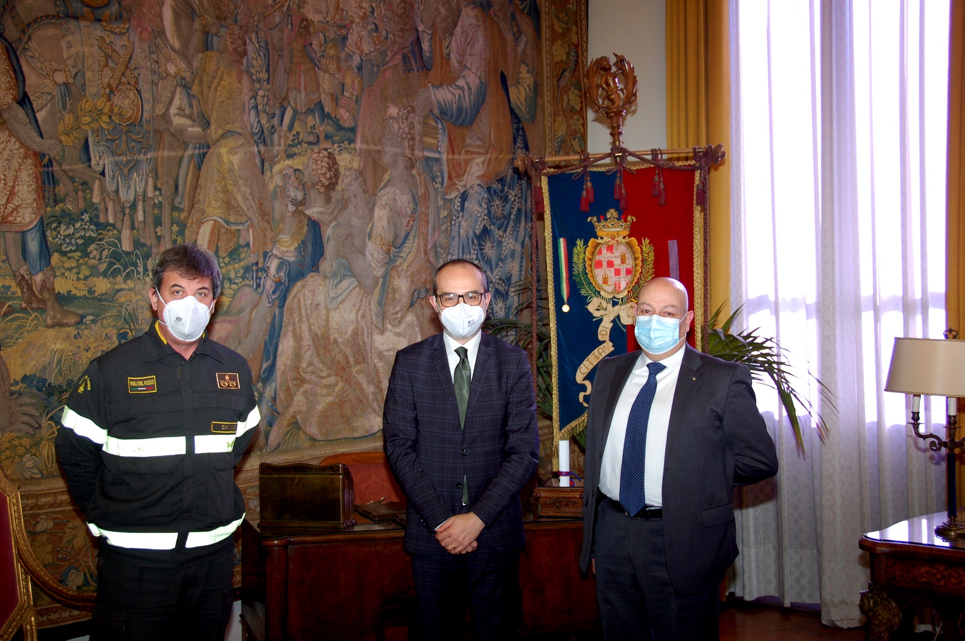 Il Sindaco Paolo Truzzu tra Francesco Orrù e Marco Frezza
