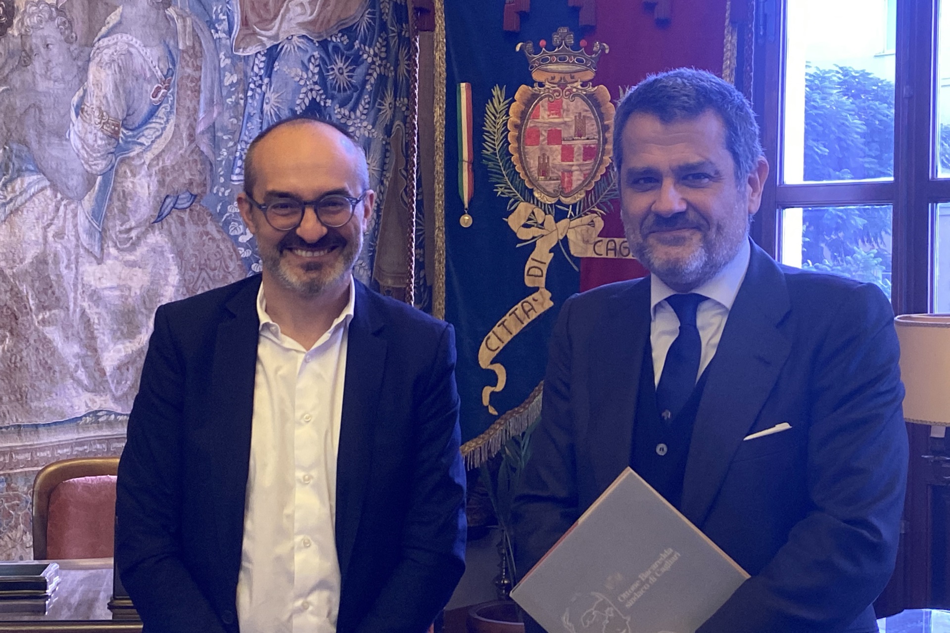 Il Sindaco Paolo Truzzu e l'Ambasciatore Miguel Angel Fernandez-Palacios Martinez